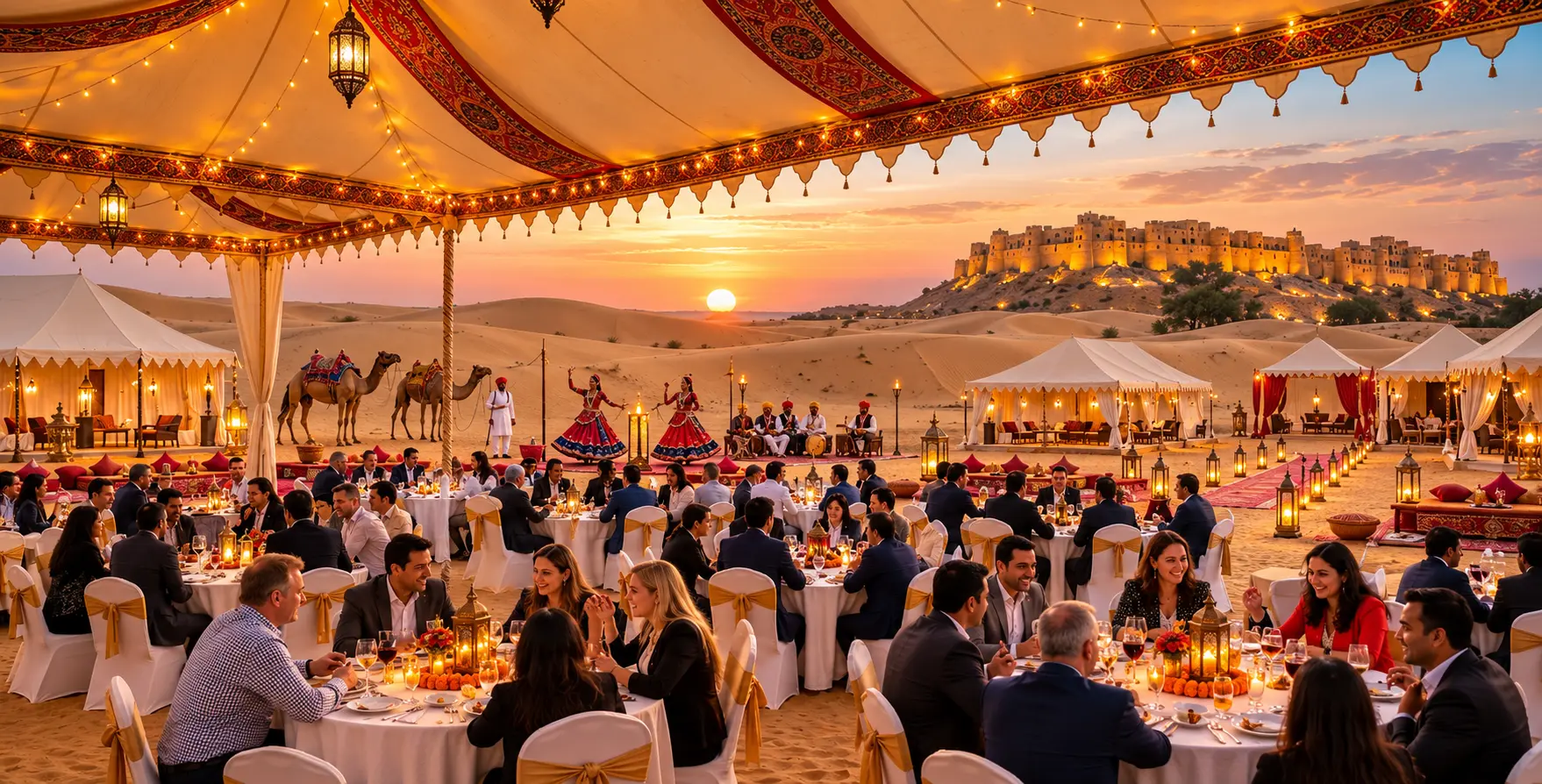Sunset Desert Gala Under Lanterns